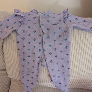 Real Vintage OshKosh B'gosh Purple Floral Footies Pajama Buttons Terry Cloth 6m